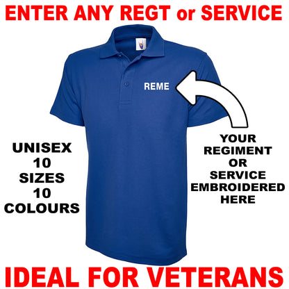 Personalised Military Embroidered Classic Polo Shirt Embroidered with any Regiment or Service