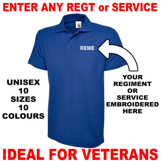 Personalised Military Embroidered Classic Polo Shirt Embroidered with any Regiment or Service