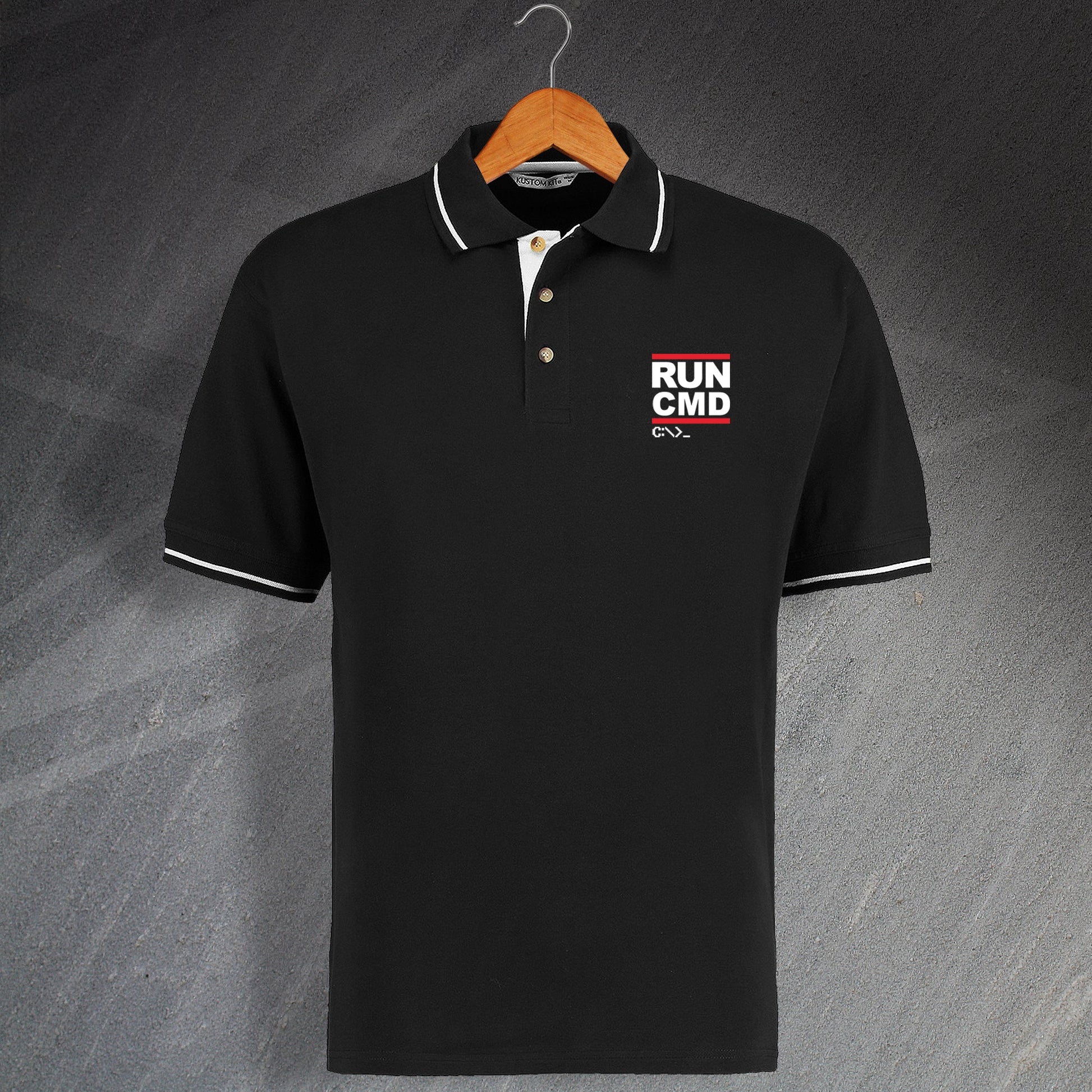 RUN CMD Embroidered Contrast Polo Shirt