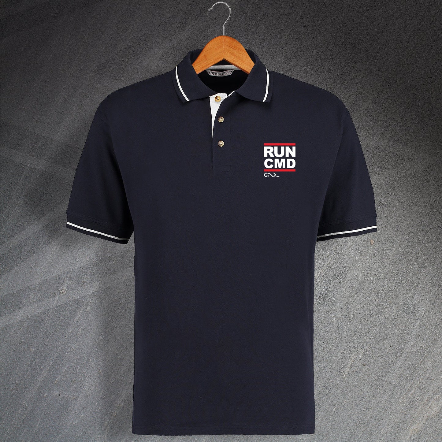 RUN CMD Embroidered Contrast Polo Shirt