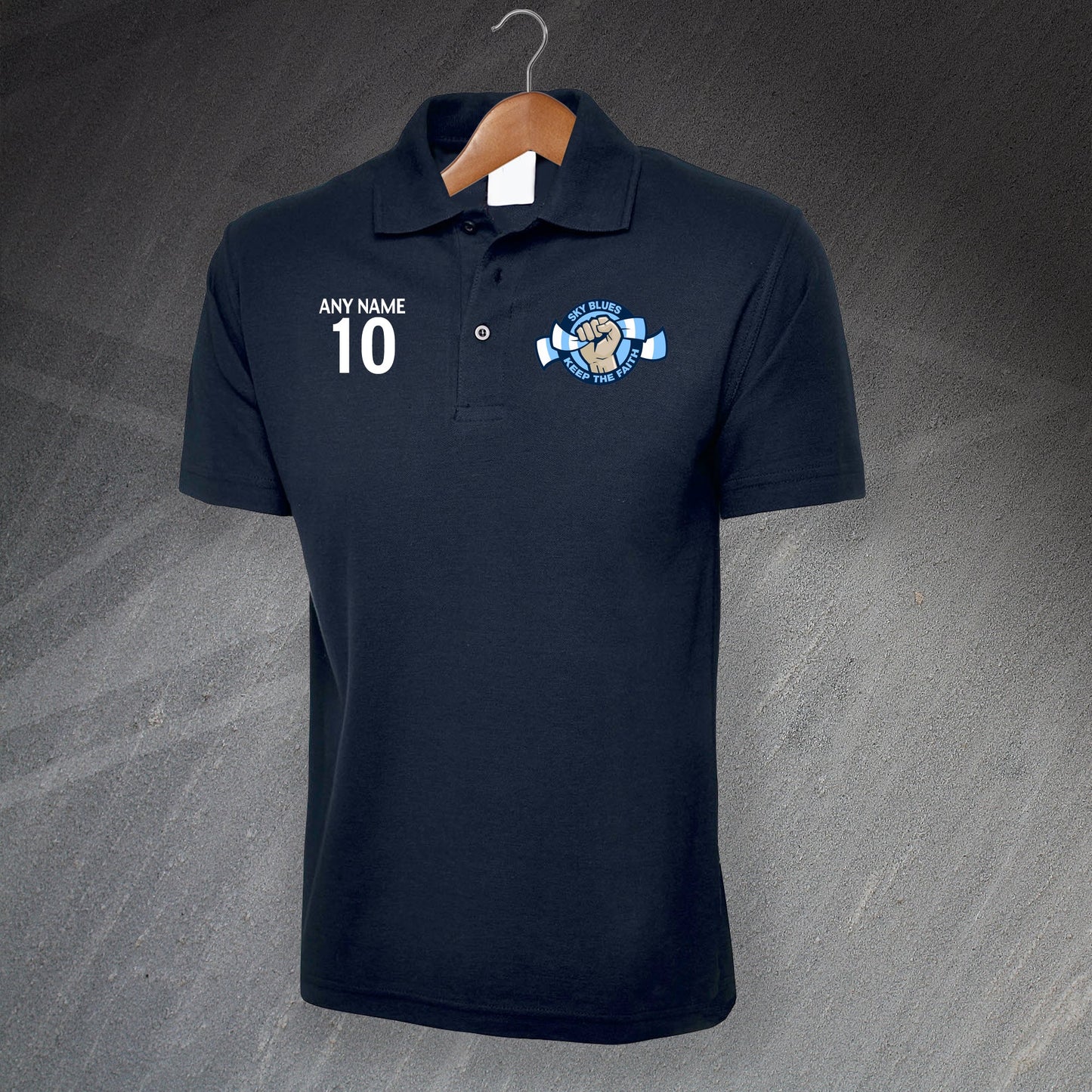 Sky Blues Keep The Faith Polo Shirt with any Number & Name