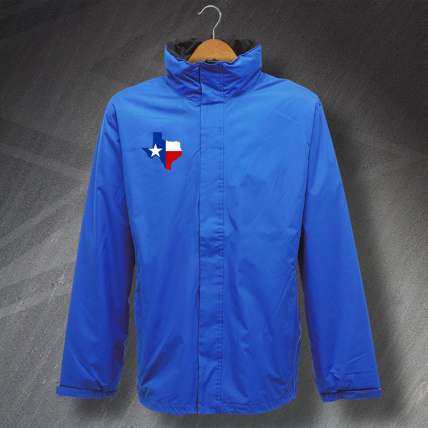 Texas Waterproof Jacket with Embroidered State Shaped Flag