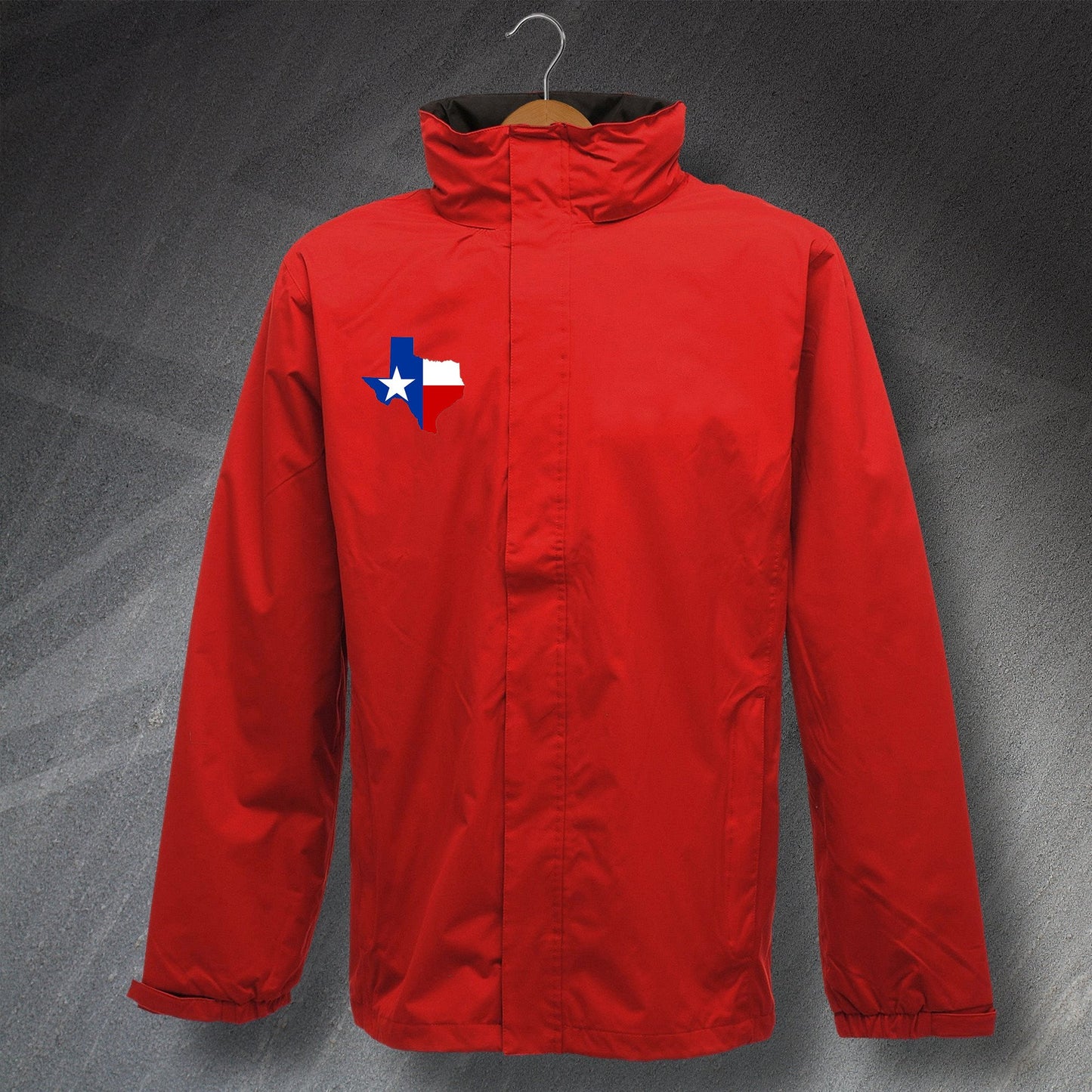 Texas Waterproof Jacket with Embroidered State Shaped Flag