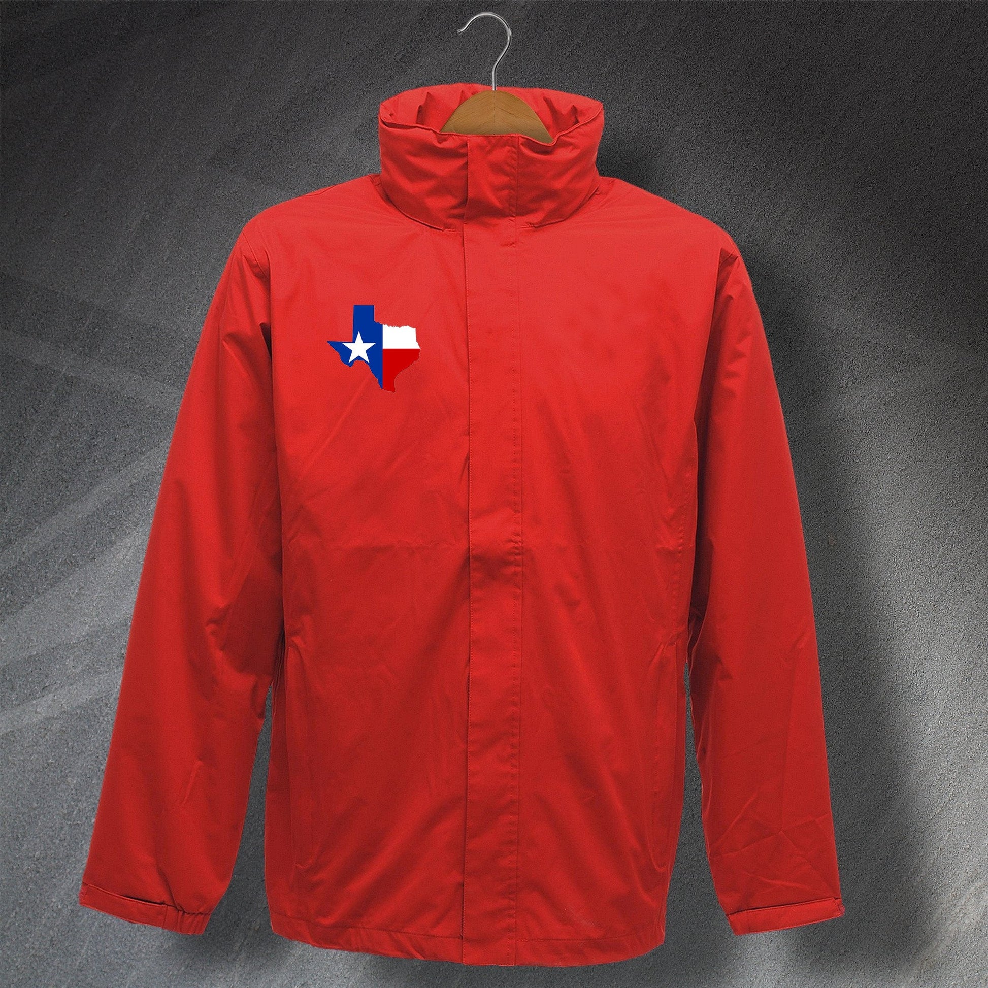 Texas Waterproof Jacket with Embroidered State Shaped Flag