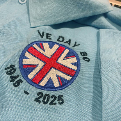 VE Day 80 1945-2025 Embroidered Classic Polo Shirt - Sky Blue 5XL