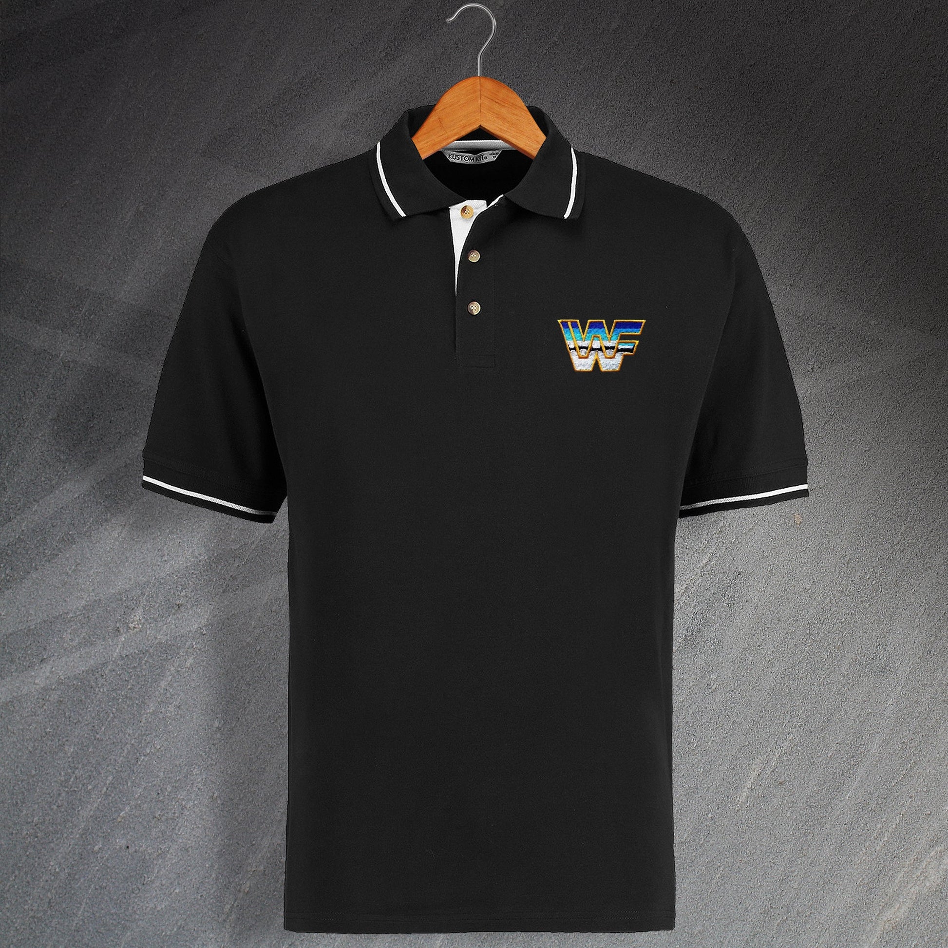 Retro World Wrestling Federation Embroidered Contrast Polo Shirt