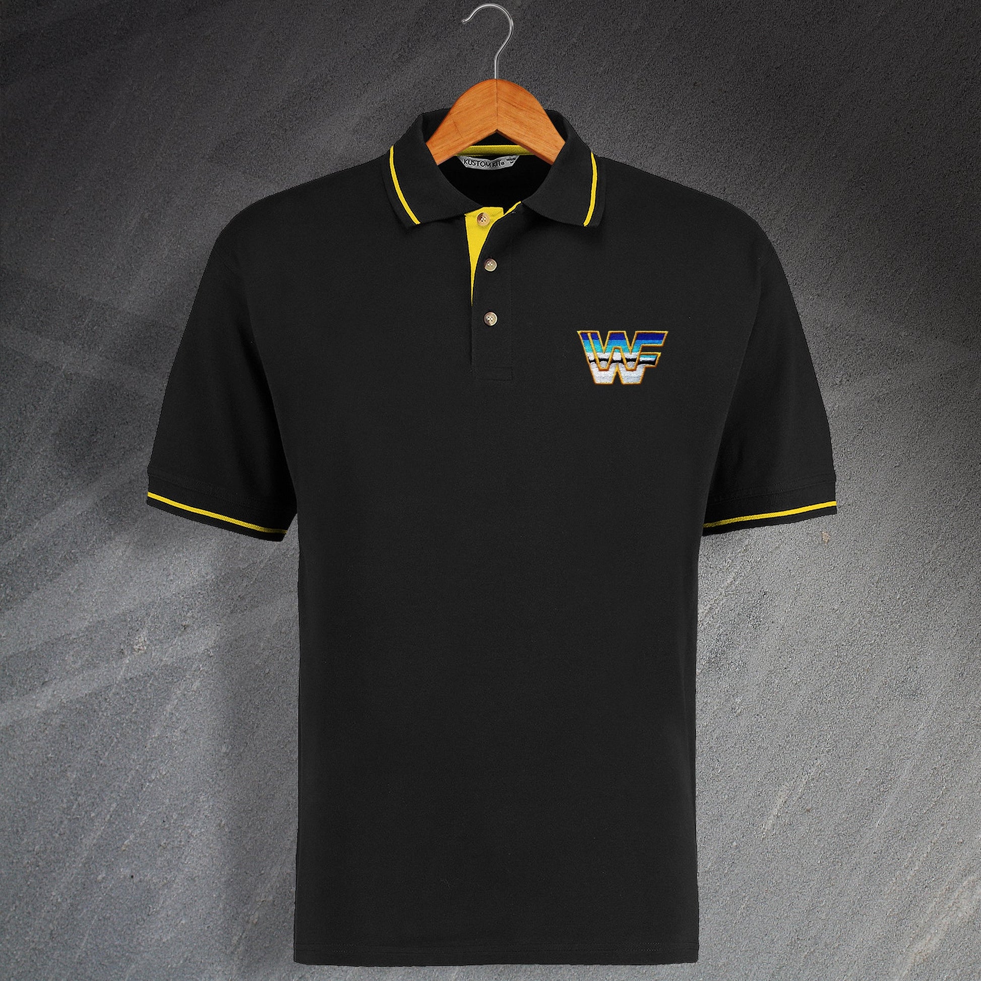 Retro World Wrestling Federation Embroidered Contrast Polo Shirt